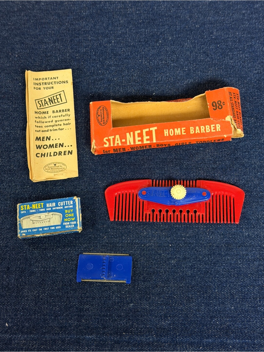 Vintage STA-NEET Home Barber Hair Cutter Comb Kit w/ Box Retro Grooming